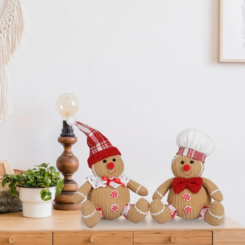 Weihnachten Lebkuchenmann Plüschpuppe Figur Kochmütze Rote Karokappe Stoffornamente Heimdekoration Cartoon Süß