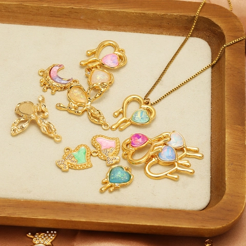 Edelstahl Mond Herz Schmetterling Anhänger Mit Farbigem Stein Emaille Strass DIY Schmuckherstellung Charms Elegant