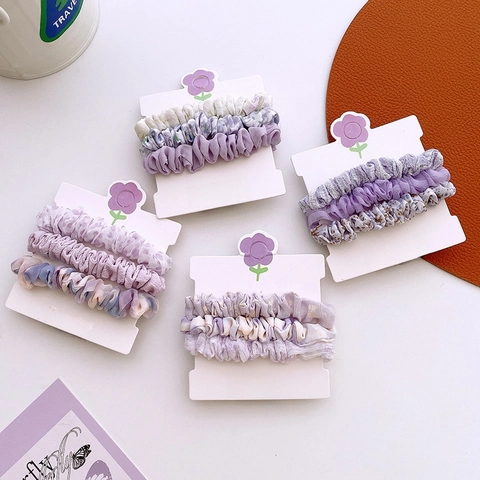 Floral Fabric Scrunchies Sweet Pastoral Style Elastic Hair Ties Pleated Chiffon Ponytail Holders For Women Girls