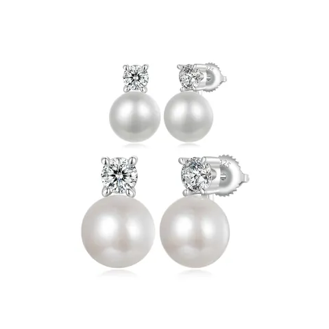 925 Sterling Silver Moissanite Natural Freshwater Pearl Stud Earrings For Women Elegant Flower Elegant White Piercing Jewelry With Certificate