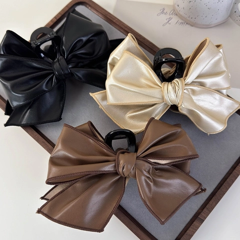 Molletta Per Capelli Grande Con Fiocco In Pelle Sintetica Vintage Retro Shark Forcina Per Capelli Per Donna Eleganti Accessori