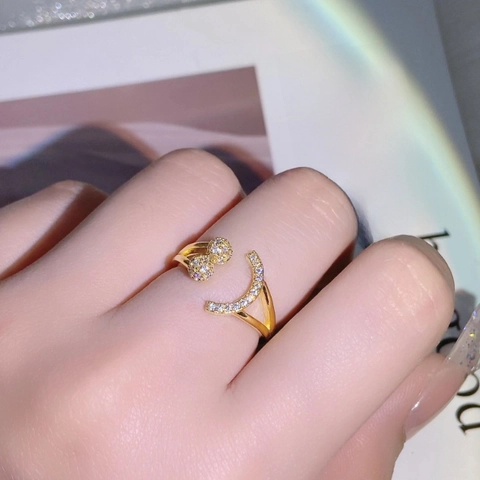 Smile Face Kupfer Strass Offener Verstellbarer Ring Koreanischer Stil Trendiger Modeschmuck Für Frauen