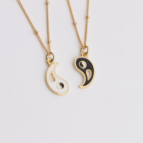 Yin Yang Anhänger Halskette Kupfer Vergoldet Emaille Paisley Tai Chi Balance Schmuck Für Damen Perlenkette