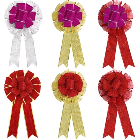 Large Christmas Decorative Bows Glitter Mesh Ribbon Flowers For Christmas Tree Hanging Ornaments Party Decor Props