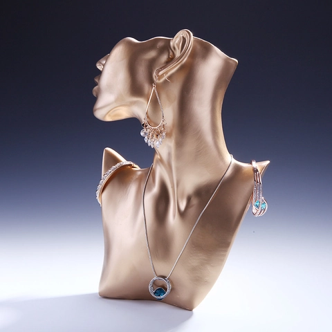 Female Mannequin Bust Jewelry Display Stand Resin Necklace Earring Holder Organizer Desktop Ornament Elegant