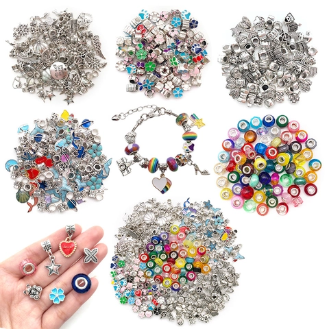 DIY Jewelry Making Kit Alloy Enamel Charms Large Hole Glass Beads For Bracelet Necklace Making Mixed Cartoon Accessories