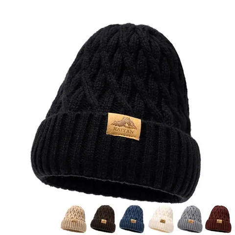 Knitted Beanie Hat Warm Thick Acrylic Fleece Lined Cuffed Skull Cap Outdoor Casual Solid Color Winter Accessories