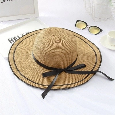 Cappello Da Sole In Paglia A Tesa Larga Da Donna Con Fiocco In Nastro Nero Pieghevole Estate Spiaggia Elegante Traspirante