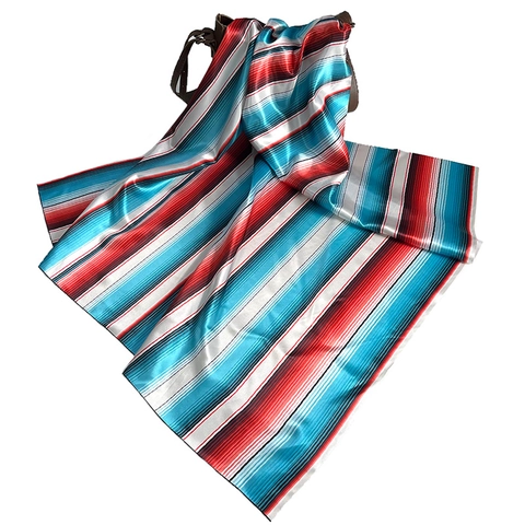 Sciarpa Quadrata Satine Righe Colorate Motivo Cowboy Occidentale Stampato Foulard Collo Testa Accessorio Per Donne