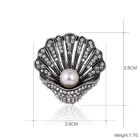 Broche de Concha Vintage de Aleación de Zinc con Diamantes de Imitación y Perla Artificial para Mujer Elegante Accesorio de Joyería