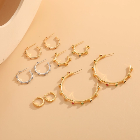 Luxus Kupfer Zirkonia Ohrringe Für Damen Geometrisch Rund Stern Huggie Hoop Ohrringe 14K Vergoldet Kleine Große Ohrschmuck