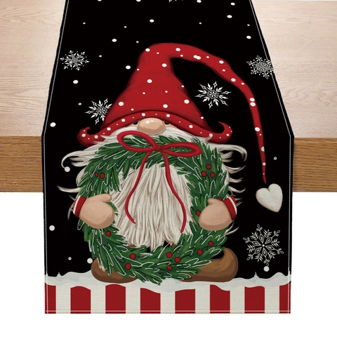 Camino De Mesa Navideño Mezcla De Lino Y Poliéster Estampado Festivo Papá Noel Reno Decoración Comedor Cocina Fiesta