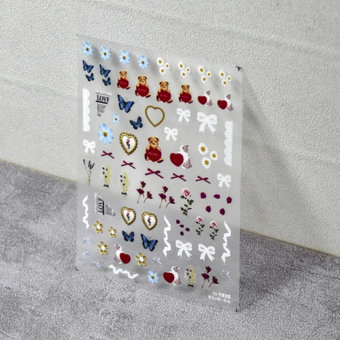 Nail Art Stickers 5D Embossed Self-Adhesive Vintage Bear Gothic Letters Floral Bow Retro Manicure Decals For Women