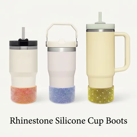 Rhinestone Silicone Cup Boot Protective Sleeve Anti Slip Bottom Cover For Tumblers Water Bottles Bling Accessory