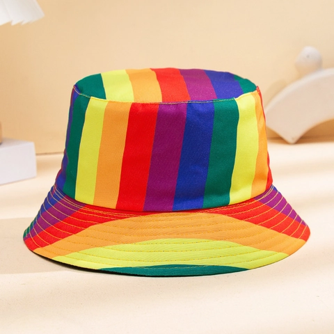 Cappello Da Pescatore Reversibile A Righe Arcobaleno Poliere Cotone Protezione Solare Outdoor Estate Piatto Per Uomini Donne