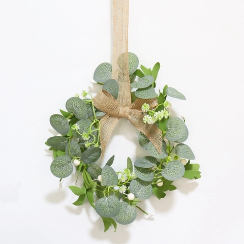 Artificial Eucalyptus Gypsophila Candle Ring Wreath Realistic Greenery White Berries Centerpiece Party Wedding Home Decor