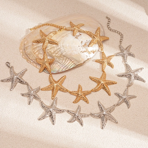 Starfish Choker Necklace Hammered Metal Alloy Beach Summer Vacation Accessory Minimalist Bohemian For Women