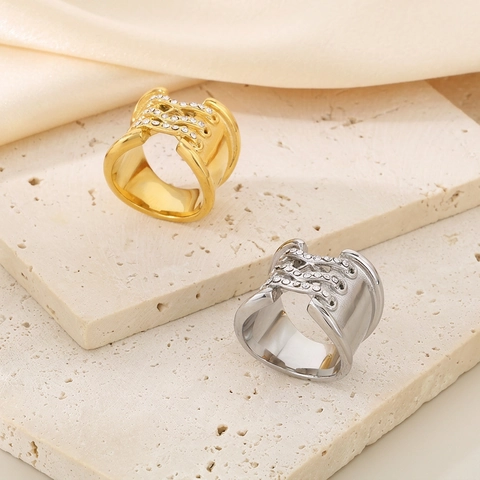 Anillo Ancho Acero Inoxidable Diamantes De Imitación Diseño Cruzado Cordones Joyería Minimalista Mujer
