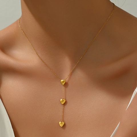 Stainless Steel Heart Pendant Necklace Gold Plated Y Shape Vertical Tassel Hearts Fashion Elegant Jewelry For Women