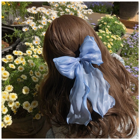 Pinza Para El Pelo Romántica Francesa Con Lazo De Organza Y Cinta Larga Elegante Azul Cielo Albaricoque Para Fiesta Mujer