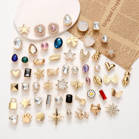 Charms Per Scarpe DIY Rimovibili Per Zoccoli Lega Di Zinco Strass Künstliche Perle Cuore Fiocco Forma Fibbie Decorative