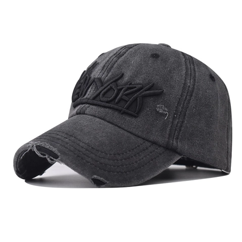 New York Embroidery Baseball Cap Washed Cotton Distressed Ripped Peaked Hat Vintage Streetwear Outdoor Unisex Adjustable