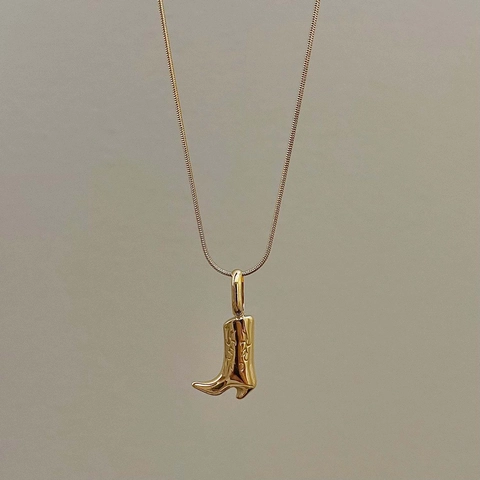 Vintage Western Cowboy Boot Pendant Necklace 18K Gold Plated Stainless Steel Snake Chain Fashion Jewelry For Women