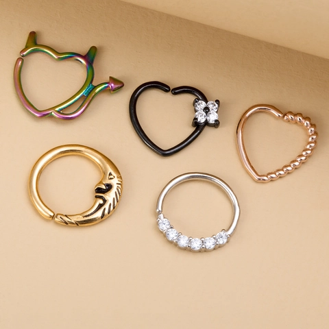 Anelli Per Il Naso In Ottone Acciaio Inossidable Cuore Luna Zircone Borchie Per Cartilagine Orecchio Gioielli Piercing