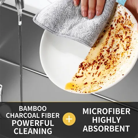 Paños De Limpieza De Cocina Microfibra De Carbón De Bambú Grueso Absorbente Resistente Al Aceite Paños Suaves Gris