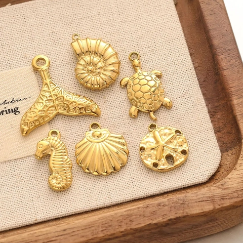 Ocean Theme Stainless Steel Charms Gold Plated Turtle Whale Tail Shell Pendants For DIY Jewelry Making Fashion Women