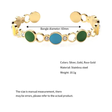 Colorful Enamel Stainless Steel Bangle Bracelet For Women C-Shaped Open Circular Chain With Rhinestone Chic Boho Jewelry