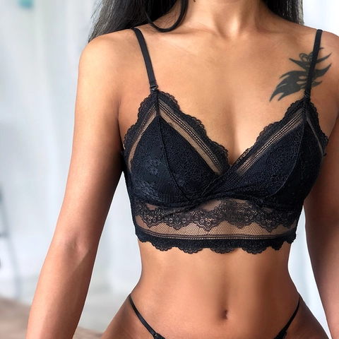 Lace Bralette Sexy French Backless Bra Triangle Cup Wire Free Breathable Intimates For Women