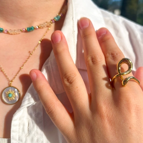 Edelstahl Halskette Gold Plattiert Perlmutt Sonnenstrahl Anhänger Naturstein Bunte Künstliche Perlen Boho Schmuck