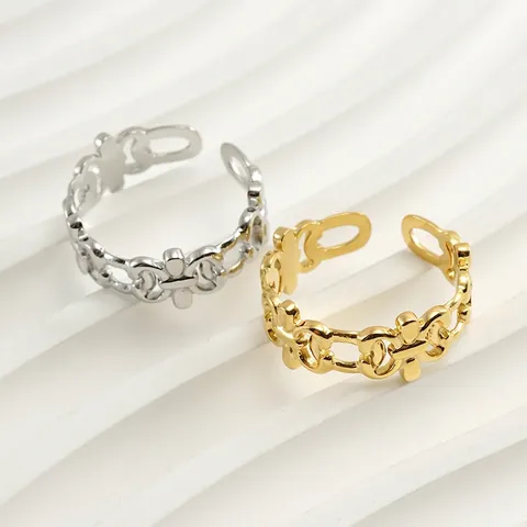 Vintage Roestvrijstalen Ring 18K Verguld Open Verstelbaar Ketting Ontwerp Voor Dames Retro Stijl