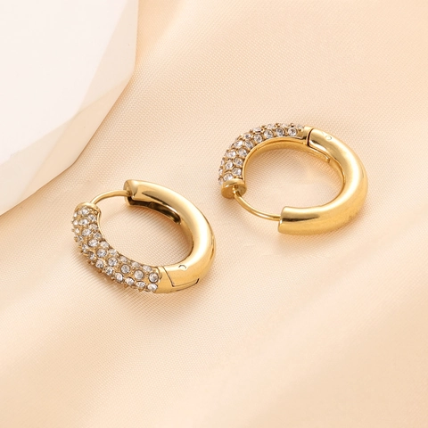 Orecchini Huggie Minimalisti in Acciaio Inossidabile Placcato Oro 14K Bordo Perlato Orecchini a Cerchio Strass Donna