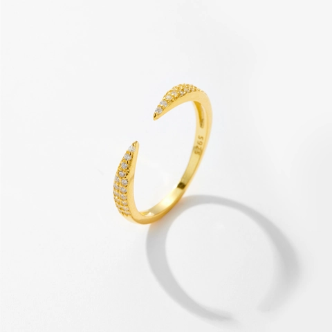 925 Sterling Silver Geometric Open Adjustable Ring Rhinestone Inlaid Double Pointed Design Elegant Finger Ring Gift For Women