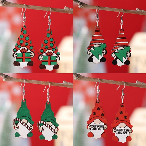 Pendientes Colgantes De Madera De Gnomo De Navidad Para Mujer Joyas De Dibujos Animados Con Gancho De Acero Inoxidable