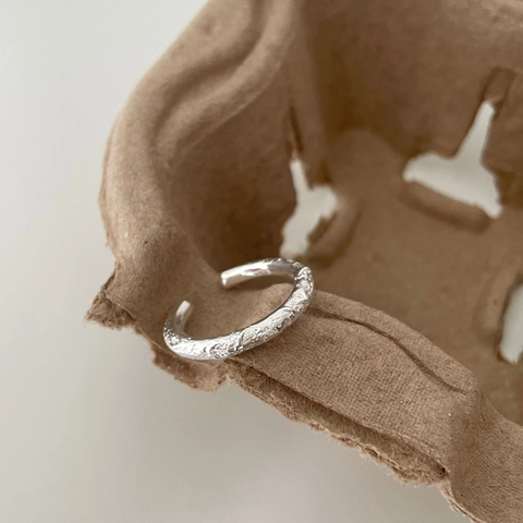 Irregular Hammered Texture Ring 925 Sterling Silver Adjustable Open Lava Surface Band Minimalist Artistic Jewelry