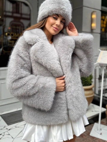 Faux Fur Coat Women Lapel Collar Long Sleeve Belted Waist Warm Solid Color Winter Outerwear Streetwear Jacket