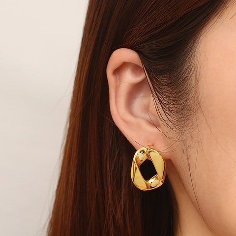 Irregular Geometric Twisted Hoop Earrings Stainless Steel 18K Gold Plated Minimalist Chunky Link For Women Fashion