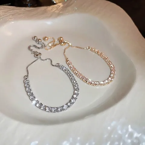Pulsera Ajustable De Circón Moda Coreana Cadena De Tenis De Cobre Joyería De Lujo Elegante Para Mujeres