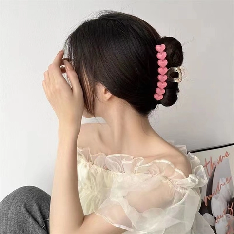 Grande Pince À Cheveux Douce Rose En Forme De Cœur Résine Acrylique Texture Gelée Style Français Accessoire Femmes