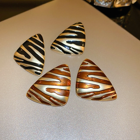 Vintage Dreieck Ohrstecker Legierung Mit 925 Sterling Silver Earring Post Vergoldet Zebra Gestreift Emaille Chic Damen