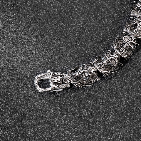 Bracciale Con Teschio Acciaio Inossidabile 316L Gioielli Biker Gothic Punk Tono Argento Vintage Per Uomo