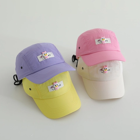 Kids Baseball Cap Five Panel Camper Hat Quick-Dry Polyester Cartoon Duck Patch Breathable Outdoor Sunshade Adjustable