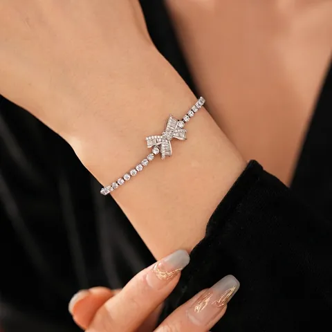 Bow Knot Adjustable Bracelet For Women Elegant Copper Inlaid With Cubic Zirconia Light Luxury Style Jewelry