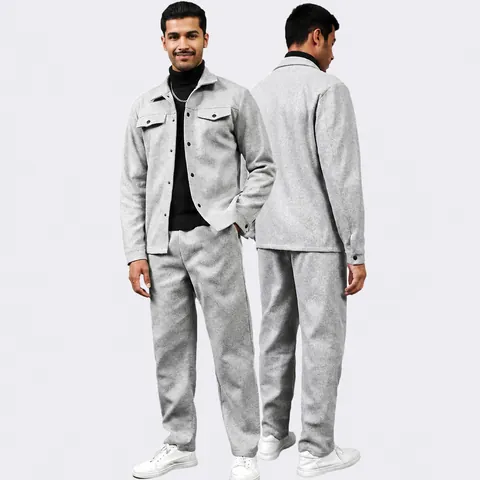 Tenues Homme Veste Décontractée Et Pantalon Long Polyester Aspect Laine Revers Manteau Boutonné Poches Style Urbain Automne Hiver