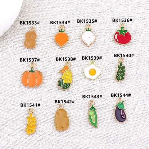DIY Zinklegierung Emaille Obst Gemüse Anhänger Für Schmuckherstellung Süße Erdnuss Mais Kürbis Auberginen Spiegelei Charms