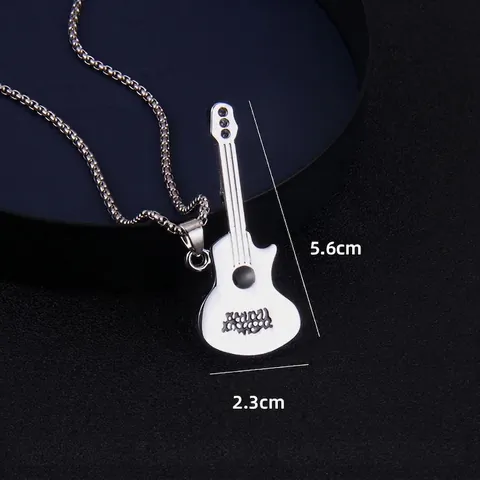 Collar con Colgante de Guitarra de Aleación de Acero Inoxidable Diseño de Instrumento Musical Cadena Larga Joyería Rock Hombre Mujer