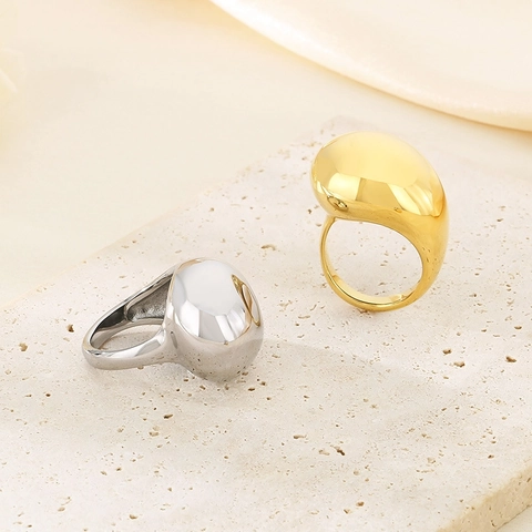 Chunky Dome Ring Edelstahl Tränenform Poliert Mit Strass Verstellbar Offen Modeschmuck Für Damen